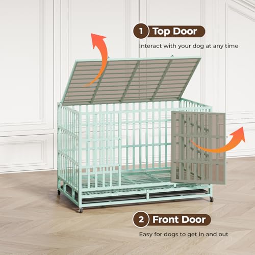 Heavy Duty Steel Dog Crate with Wheels and Removable Tray M90954