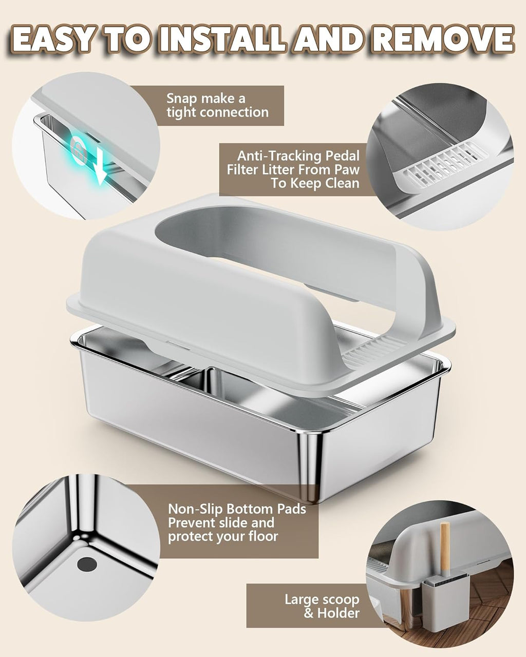 Extra Large Stainless Steel Cat Litter Box with Lid H277550