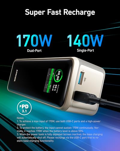27,650mAh 250W Power Bank with 100W Charging Base, 3-Port Portable Charger W50267