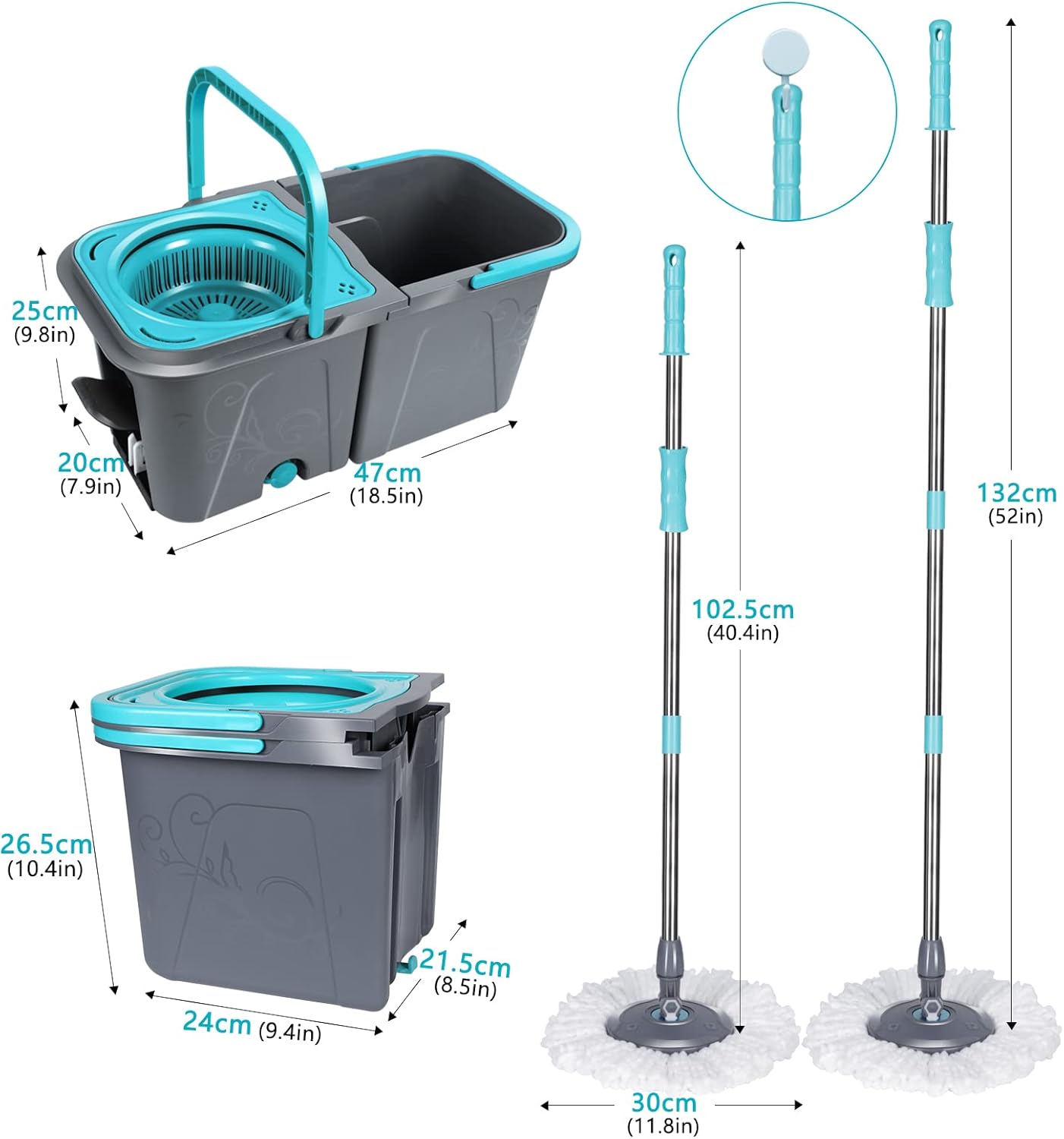 Spin Mop and Bucket with Wringer Set, Microfiber Mop Bucket with 6 Replacement Refills H294850