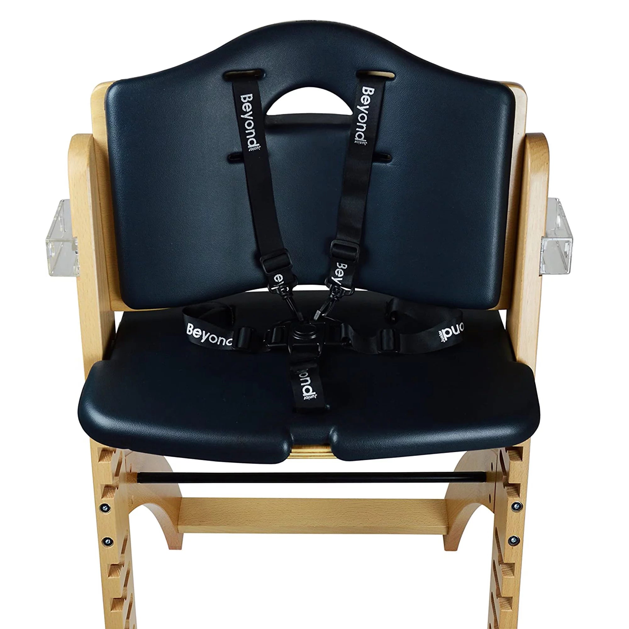 Natural Wood Black Cushion Adjustable Wooden High Chair with Tray S258
