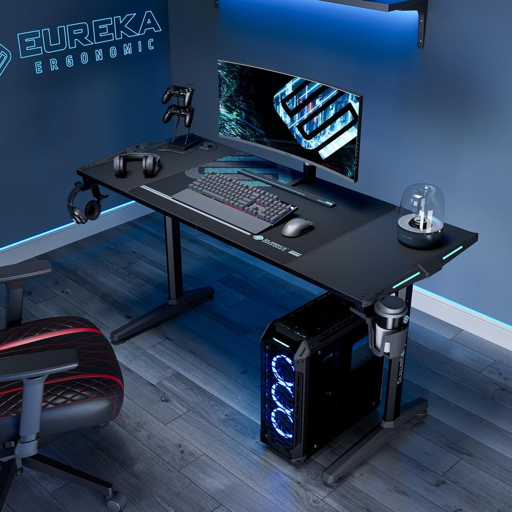 55 Inch Black Gaming Desk with USB Ports O944121