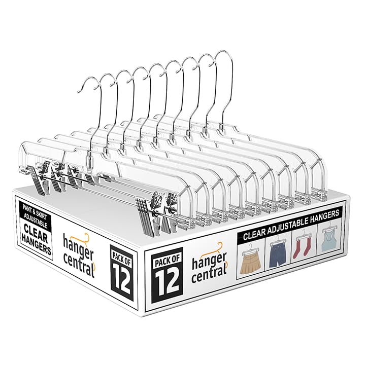 12 Pack 14" Clear Skirt Hangers with Adjustable Clips Q542566