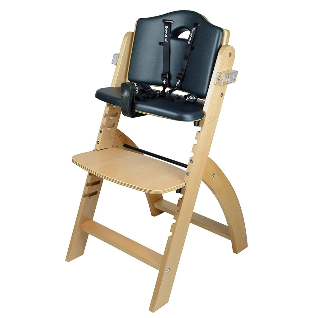 Natural Wood Black Cushion Adjustable Wooden High Chair with Tray S258