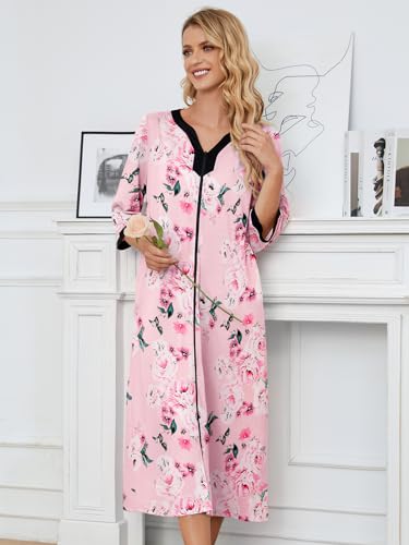 Moo Moo Nightgown House Dress Zip up Robes Long Lounge Dress House Coat N865244