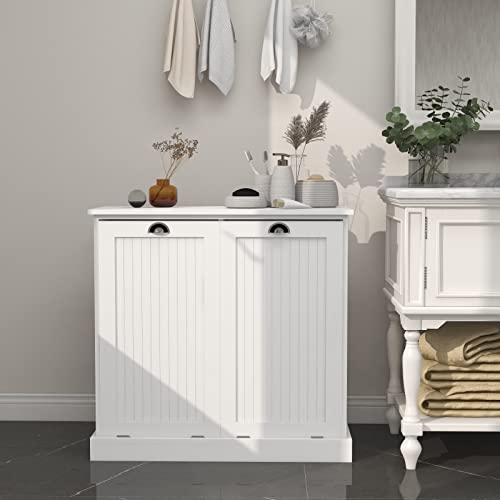 White Double Tilt Out Trash Cabinet Laundry Sorter Cabinet Z4720