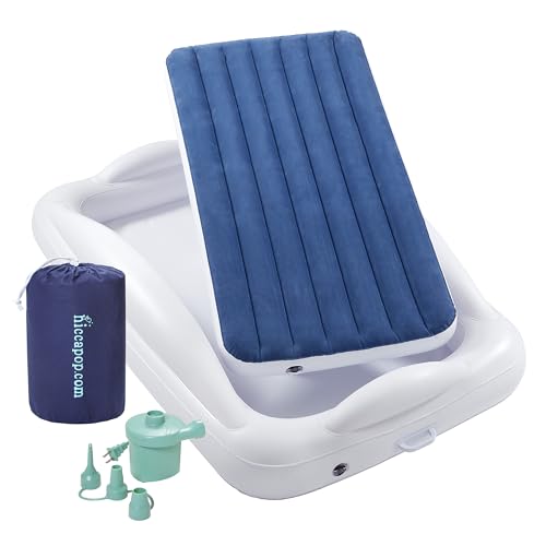 Navy Blue Inflatable Toddler Travel Bed with Safety Bumpers E38280
