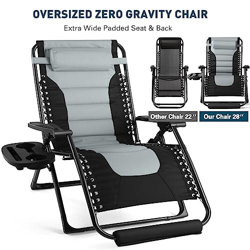 Zero Gravity Chair, 350Lbs Capacity Oversize XL Outdoor Anti Gravity Folding Adjustable Recliner with Adjustable Headrest, Foot Pad & Cup Holder I858