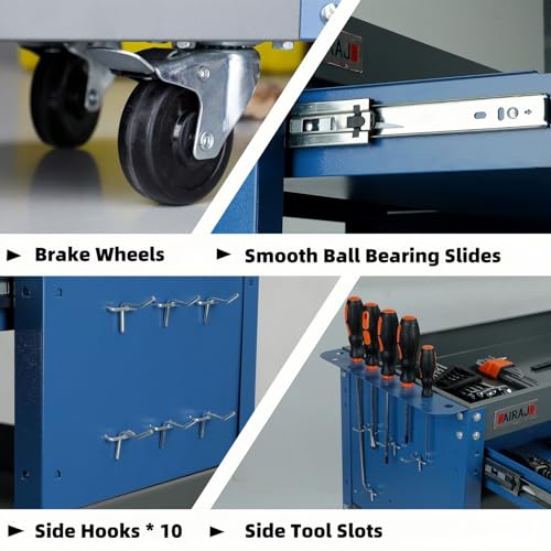 Blue 3 Tier Rolling Tool Cart with Drawers L988216