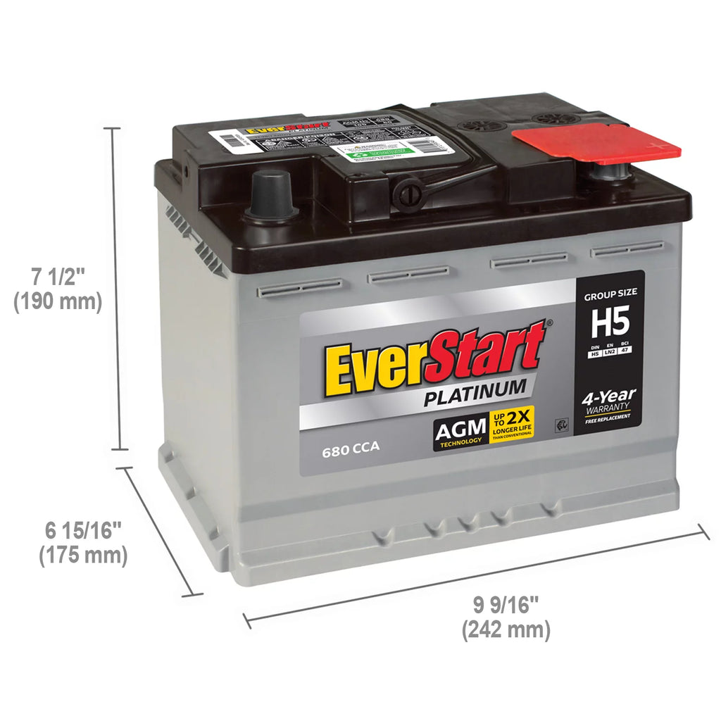 AGM Automotive Battery, Group Size H5 / LN2 / 47 12 Volt, 680 CCA H1800