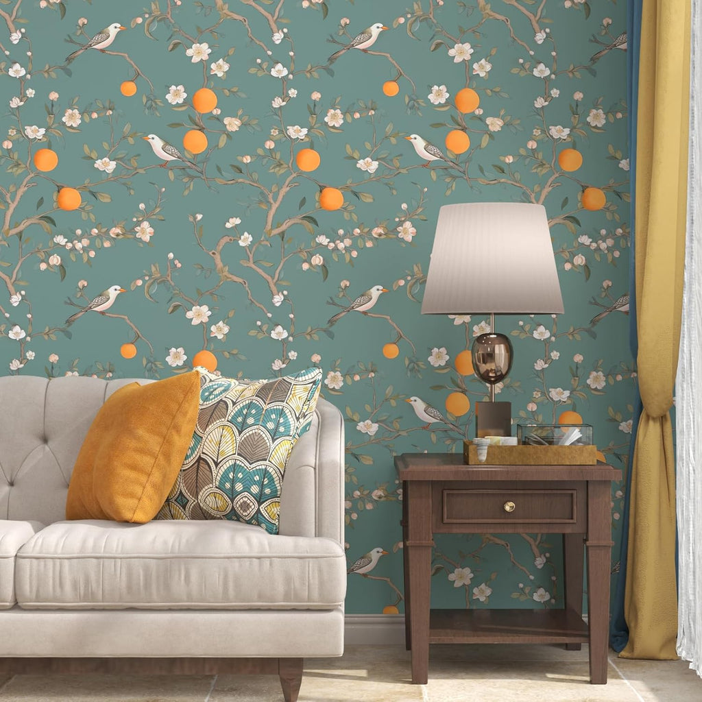 Green Floral Wallpaper Peel and Stick, 17.5" x 118" B175188