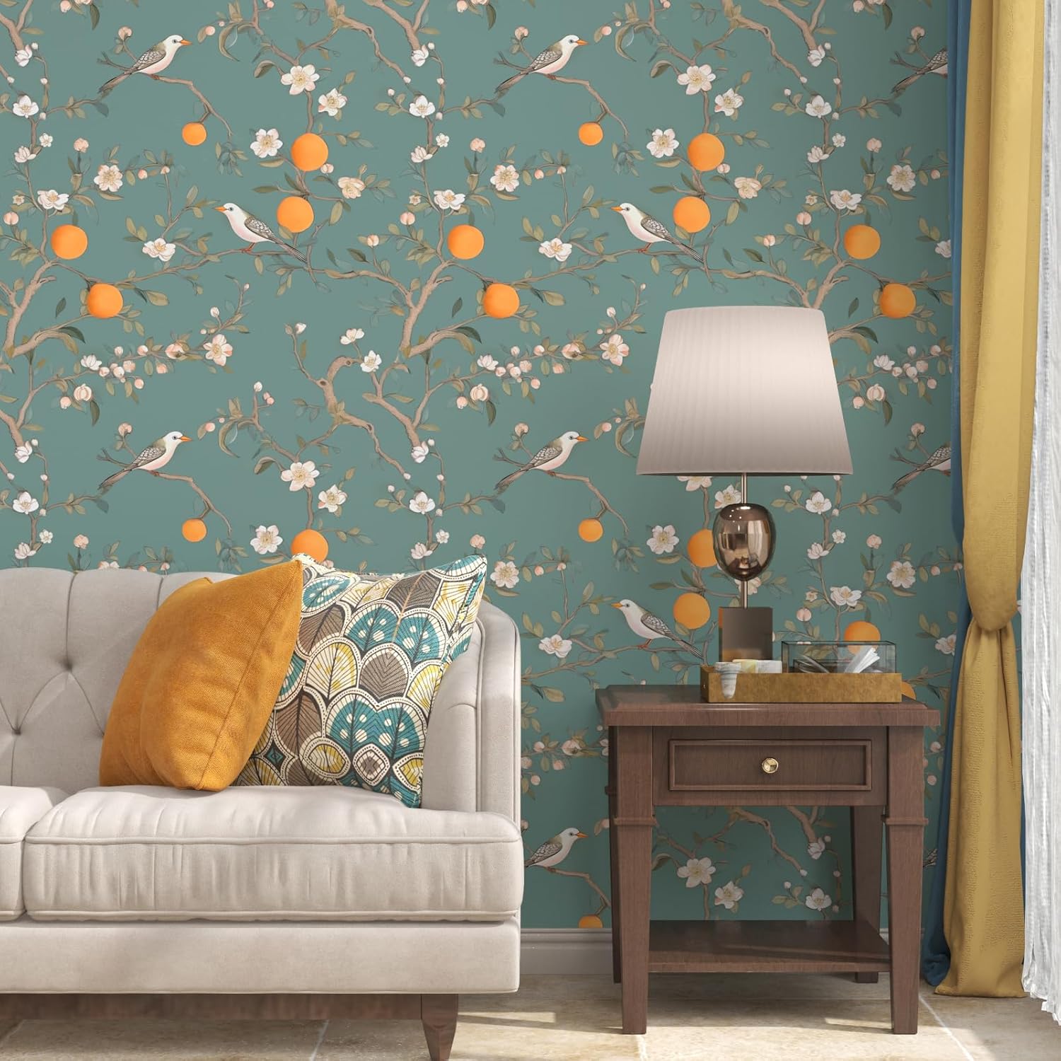 Green Floral Wallpaper Peel and Stick, 17.5" x 118" B175188