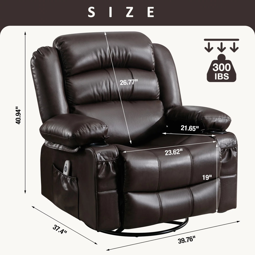 Brown Ergonomic Swivel Rocker Recliner Chair with Vibration Massage and Heat C79824