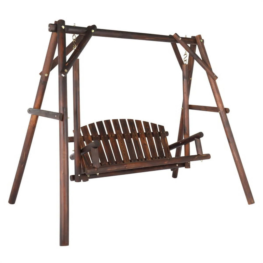 6.5ft Hardwood Patio Swing with Stand, Carbonized N962