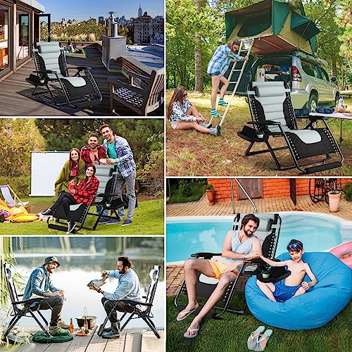 Zero Gravity Chair, 350Lbs Capacity Oversize XL Outdoor Anti Gravity Folding Adjustable Recliner with Adjustable Headrest, Foot Pad & Cup Holder I858