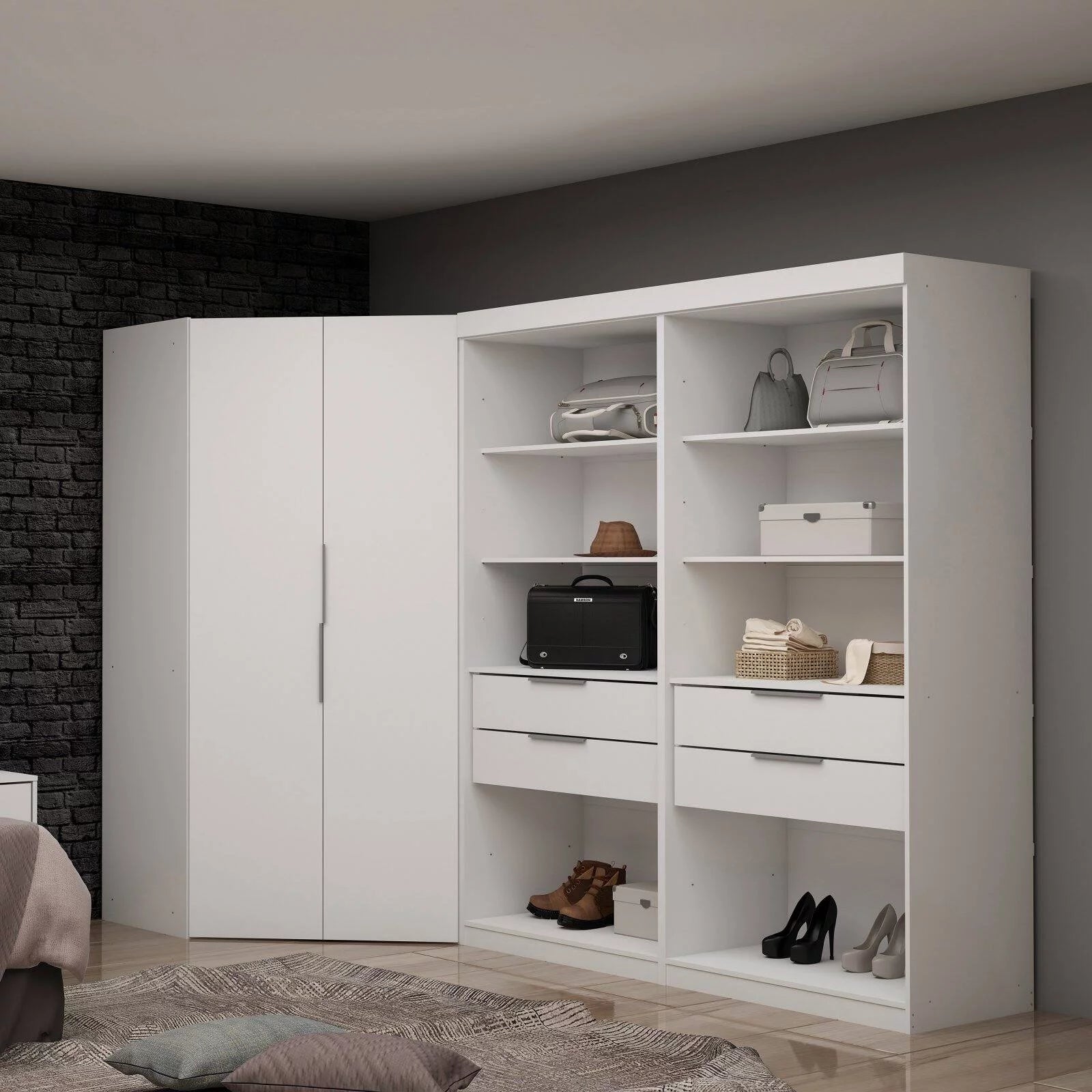 White 4 Drawer Corner Wardrobe Set of 3 G908334
