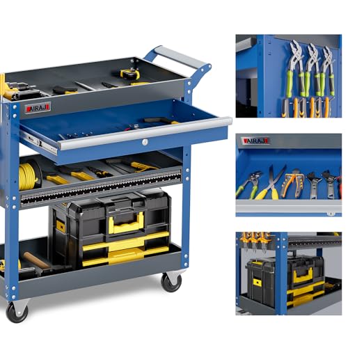 Blue 3 Tier Rolling Tool Cart with Drawers L988216