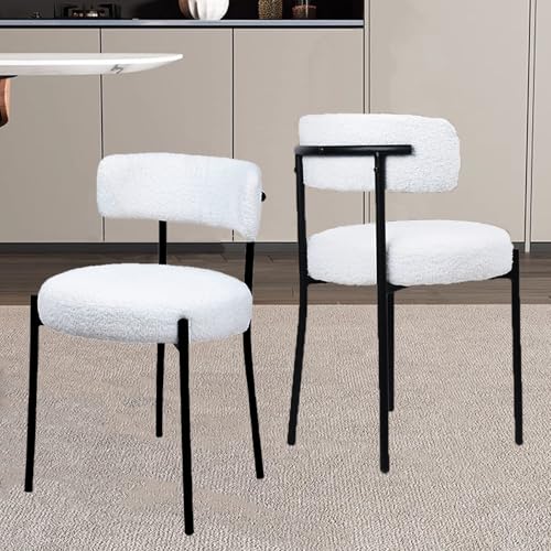 White Boucle Dining Chair Set of 1 with Metal Legs V4977