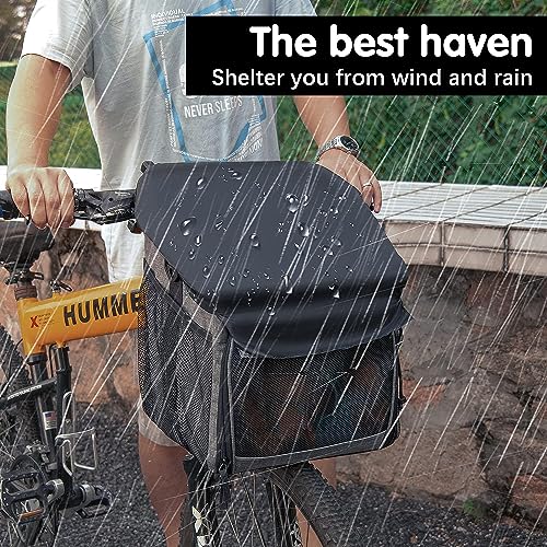 Dog Bike Basket Carrier with Reflective Strips and 2 Side Storage Pockets D4105