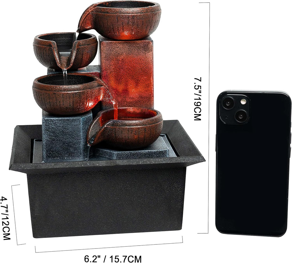 Small indoor Waterfall fountain Tabletop fountain 4 level Indoor desktop Fountain with LED color lighting S7162