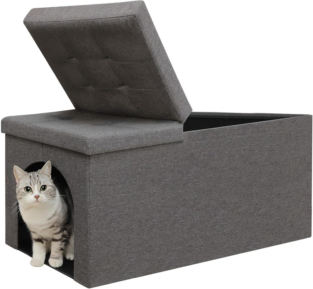 Gray Cat Litter Box Enclosure Furniture Ottoman with Flip-Up Lid (30 x 20 x 20 Inches) F12788