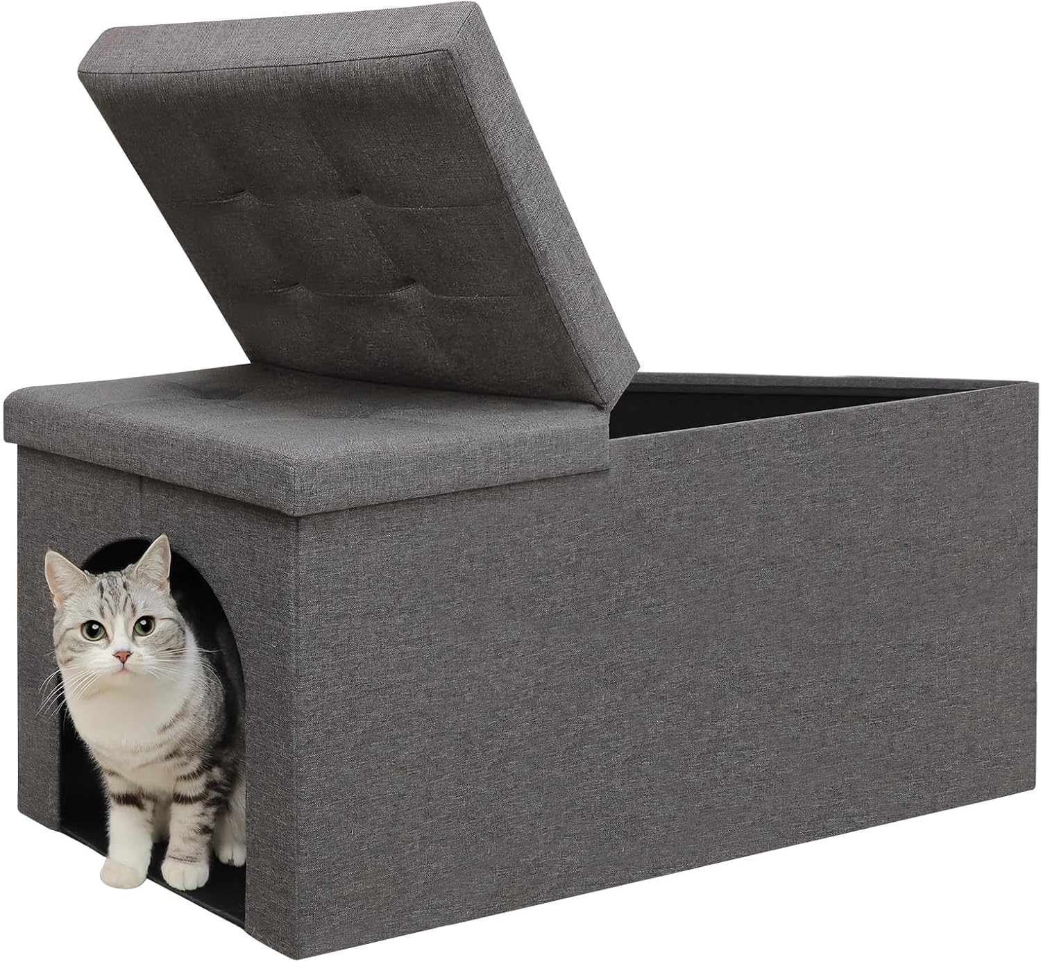 Gray Cat Litter Box Enclosure Furniture Ottoman with Flip-Up Lid (30 x 20 x 20 Inches) F12788