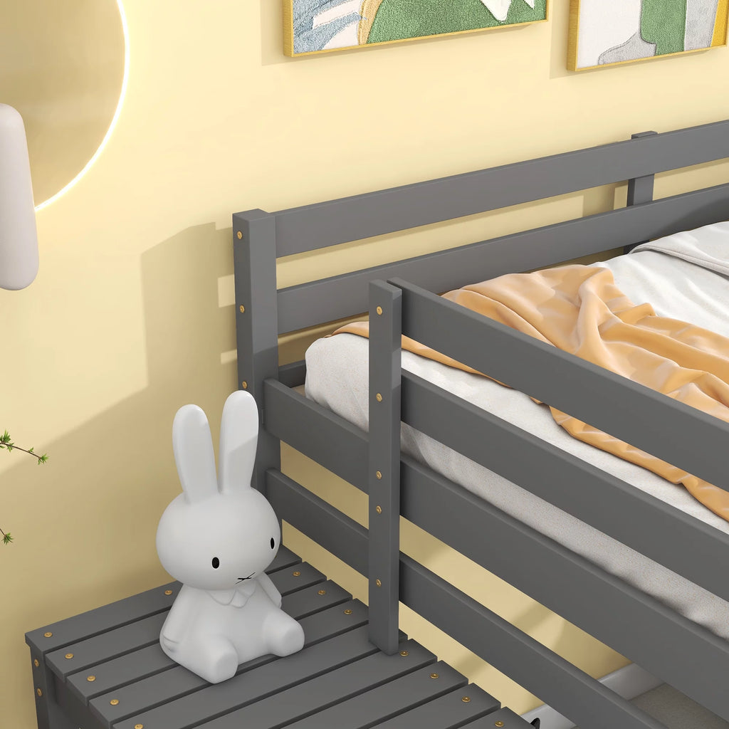 Gray Full Wood Loft Bed with Safety Rail and Ladder H69359