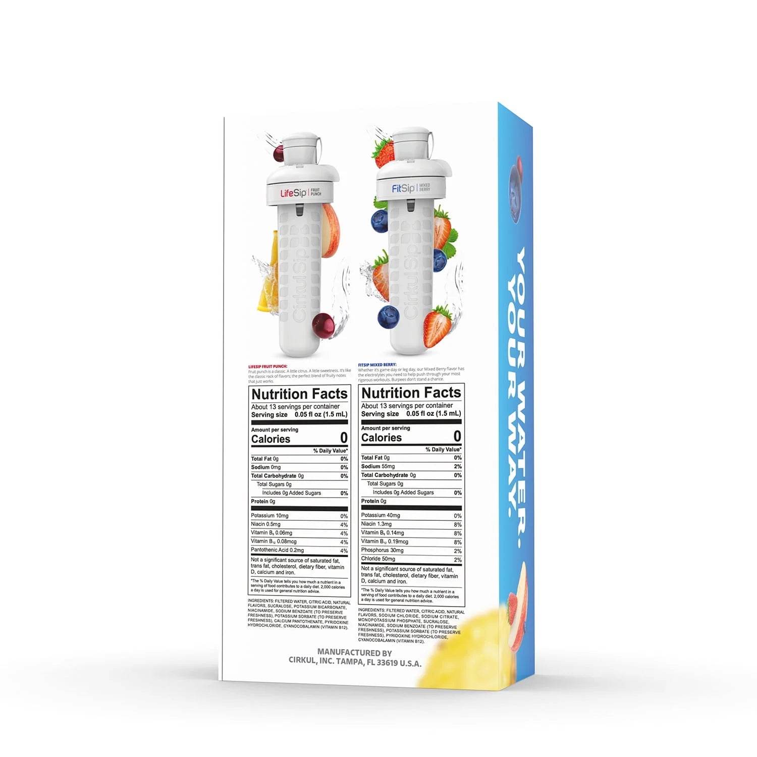 22oz Plastic Water Bottle Starter Kit with Blue Lid and 2 Flavor Cartridges R816210