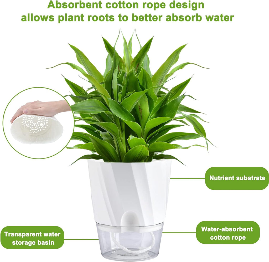 6 Pack Self Watering White Plant Pots Q7424