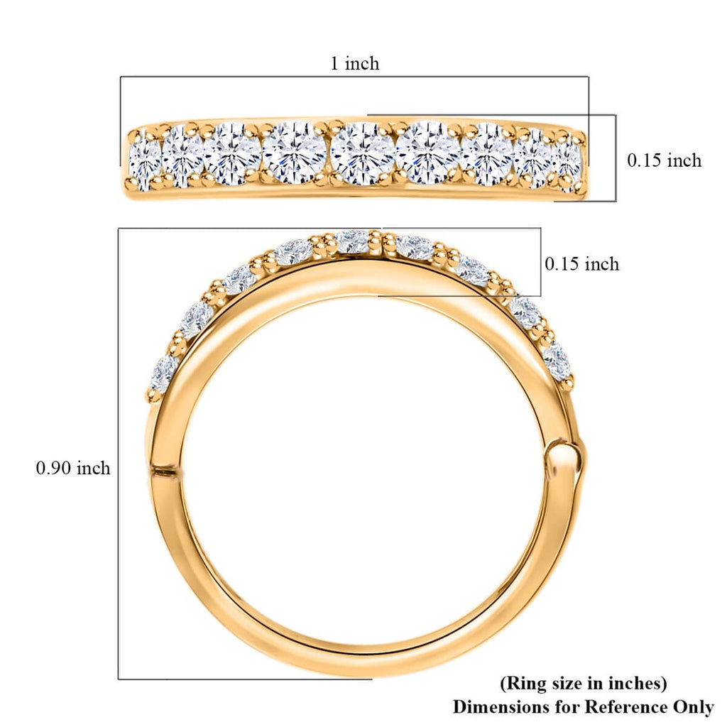Moissanite Round 925 Sterling Silver Vermeil Yellow Gold Plated Eternity Band Ring Size 9 Ct 0.82 Y9517