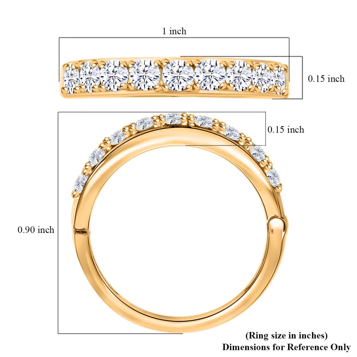 Moissanite Round 925 Sterling Silver Vermeil Yellow Gold Plated Eternity Band Ring Size 9 Ct 0.82 Y9517