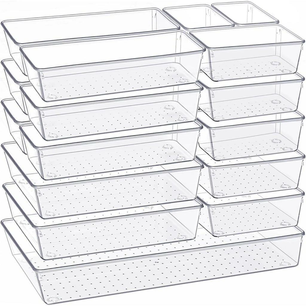 14 PCS Clear Plastic Drawer Organizer Set G419861