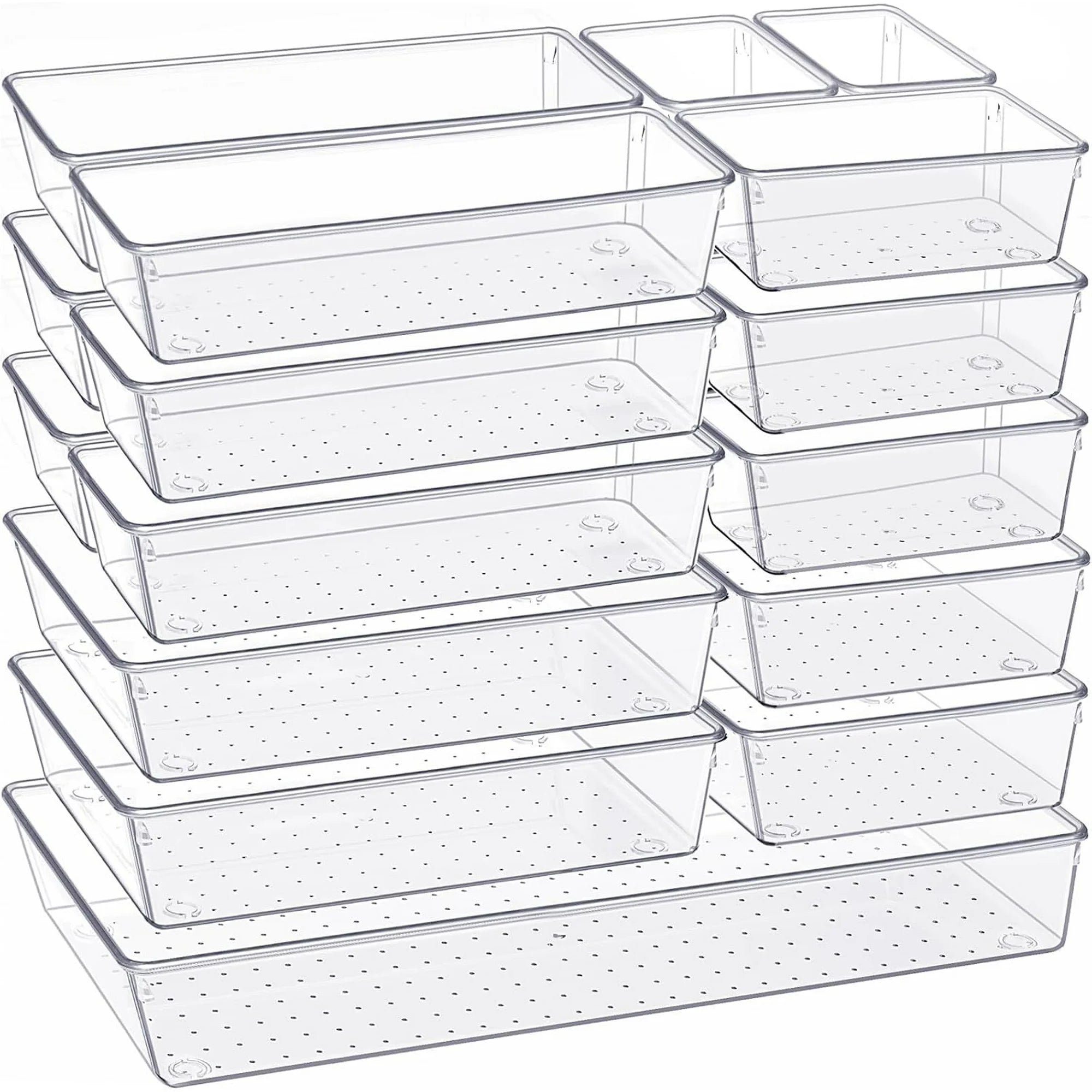 14 PCS Clear Plastic Drawer Organizer Set G419861