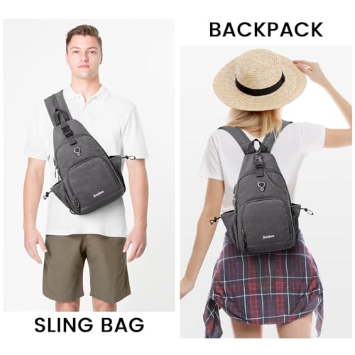 Canvas Sling Bag Crossbody Backpack with USB Charging Port (Dark Grey) E13567