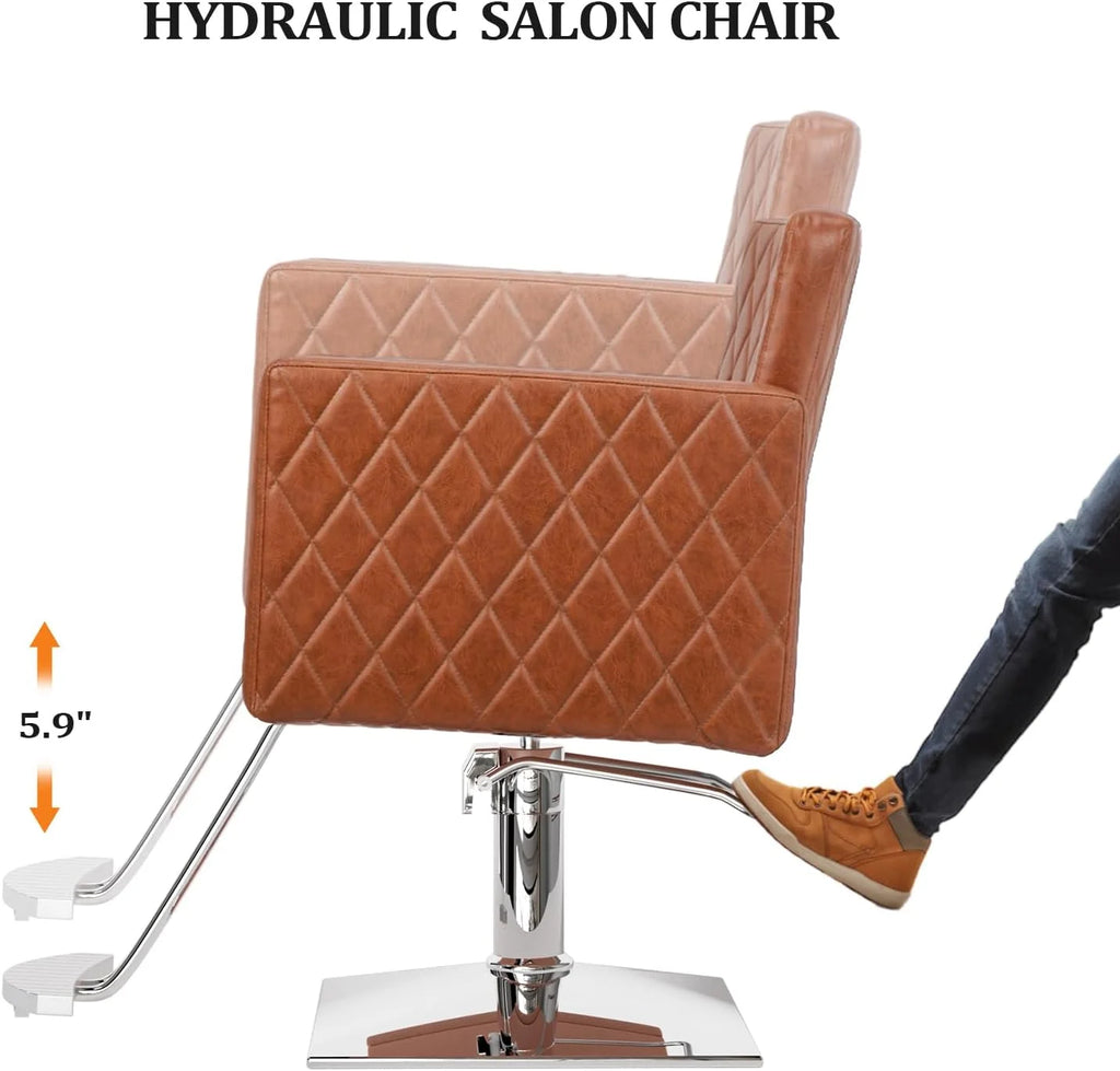 Brown Hydraulic Barber Chair with Aluminium Alloy Footrest J4122