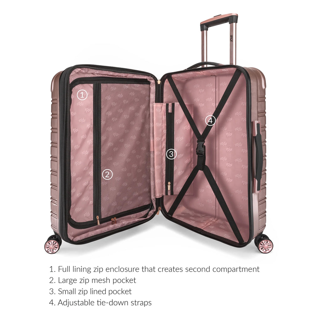 3 Piece Hardside Luggage Set, 20" Carry-on, 24" and 28" Checked, Rose Gold R1993