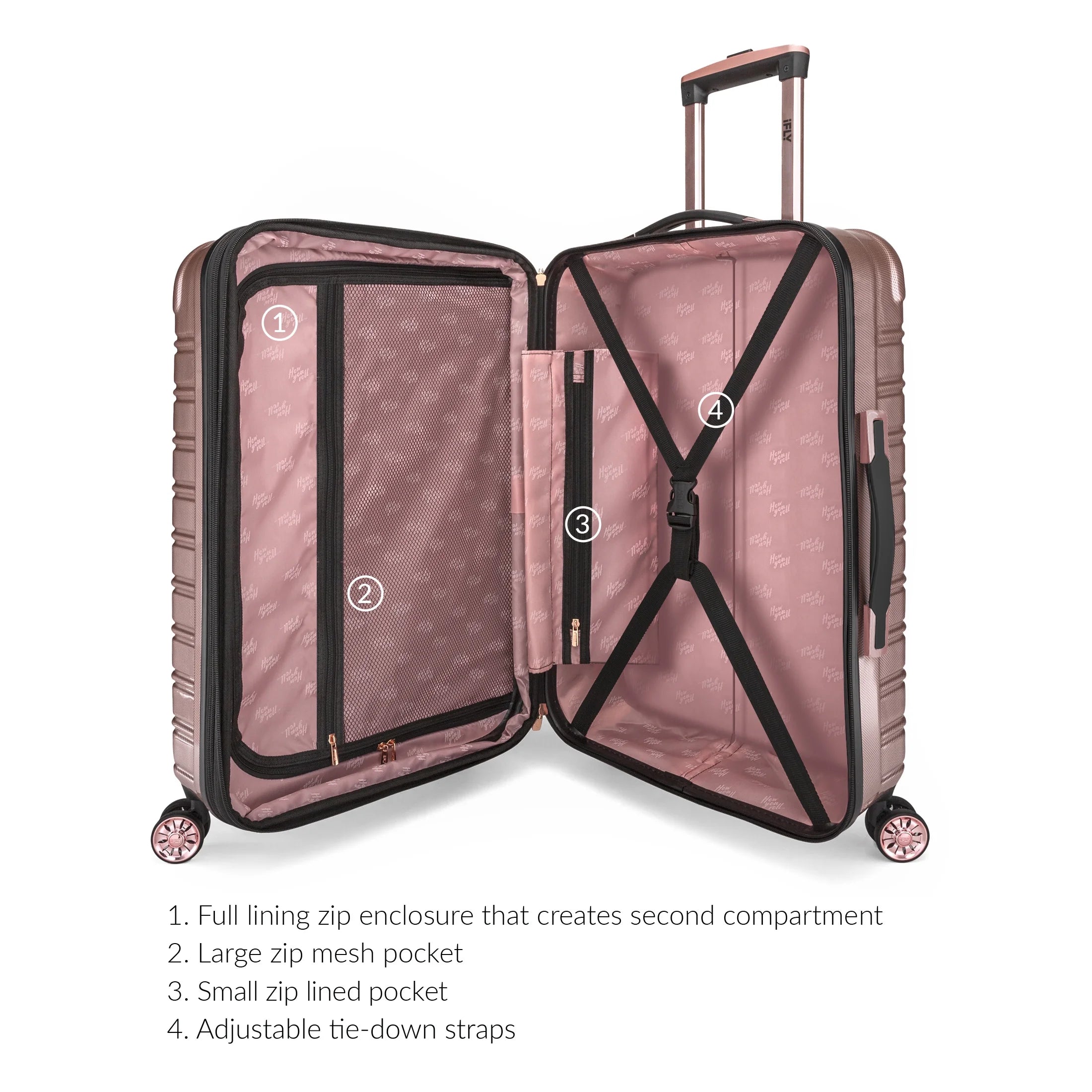 3 Piece Hardside Luggage Set, 20" Carry-on, 24" and 28" Checked, Rose Gold R1993