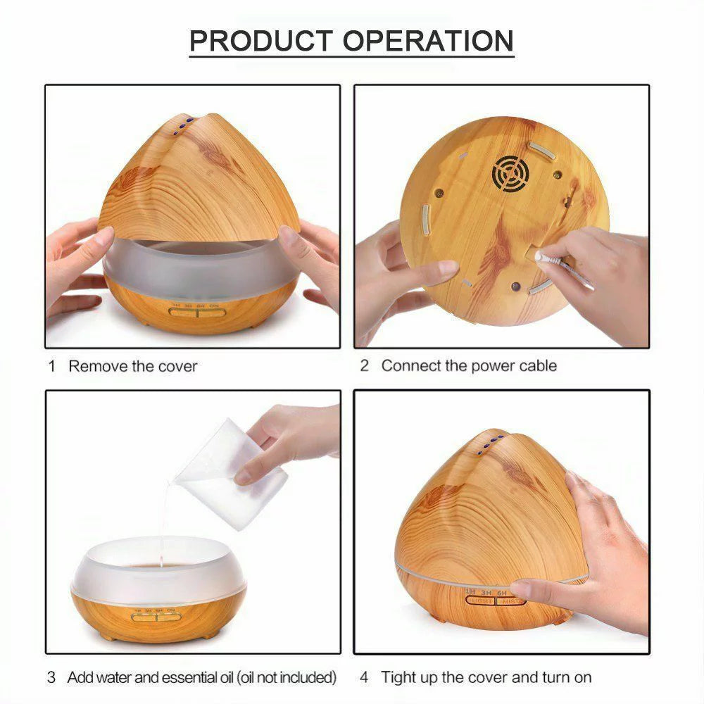 550ml Wood Grain Ultrasonic Cool Mist Aroma Essential Oil Diffuser N4115