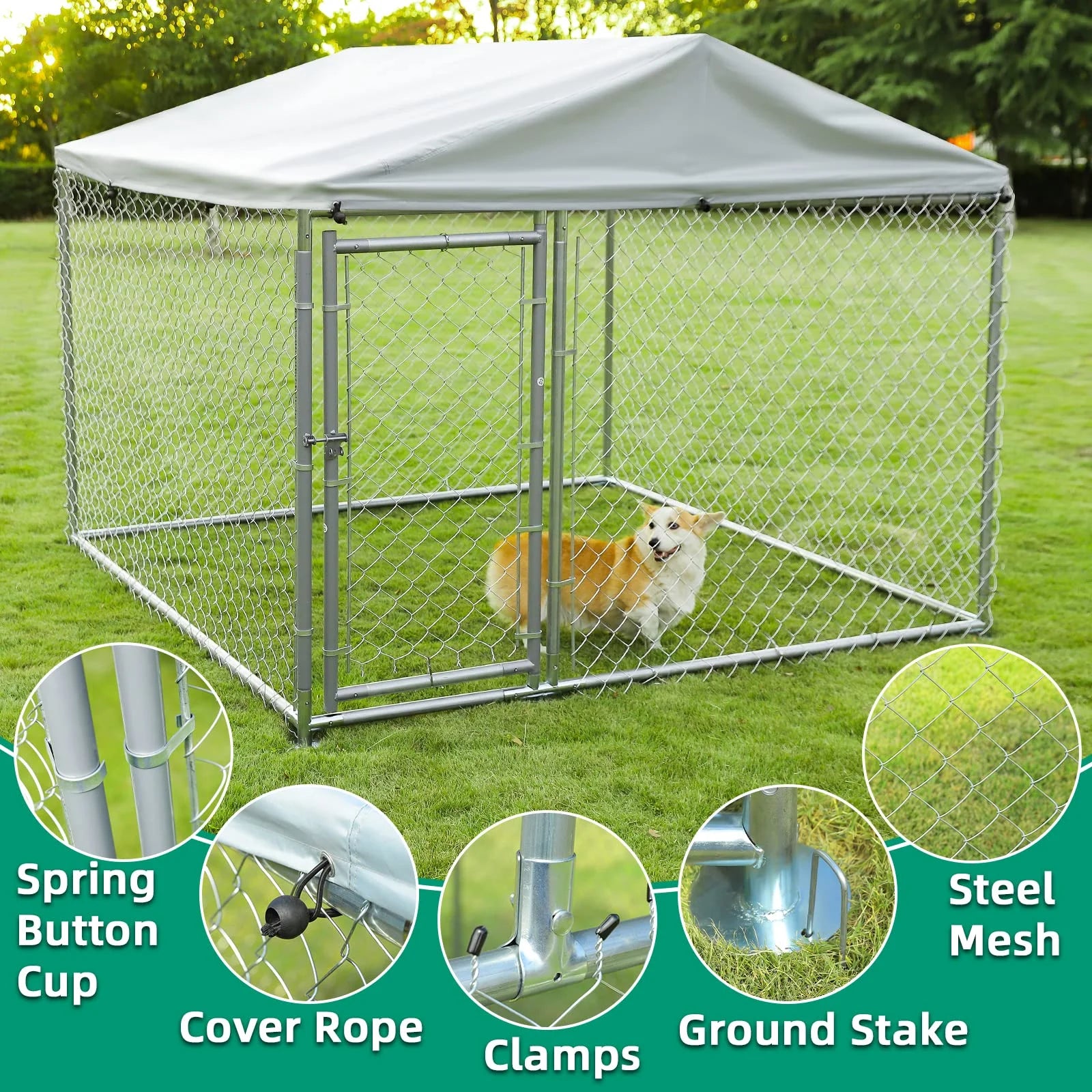 Large Outdoor Dog Kennel with Galvanized Chain Link L9466