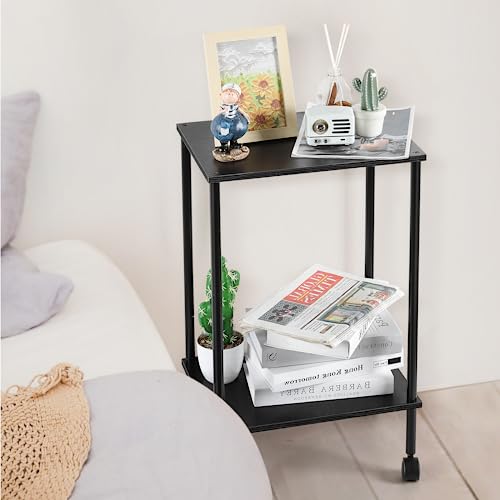 Black 2-Tier End Table Set of 2 with Wheels O4826
