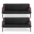 Black PU Leather Waiting Room Bench with Wooden Armrest V30646