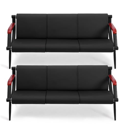 Black PU Leather Waiting Room Bench with Wooden Armrest V30646