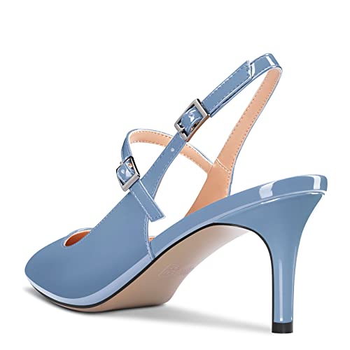 Women Pumps Pointed Toe Ankle Strap Slingback Stiletto Kitten Low Heel Dress Shoes Patent 2.5 Inch H272