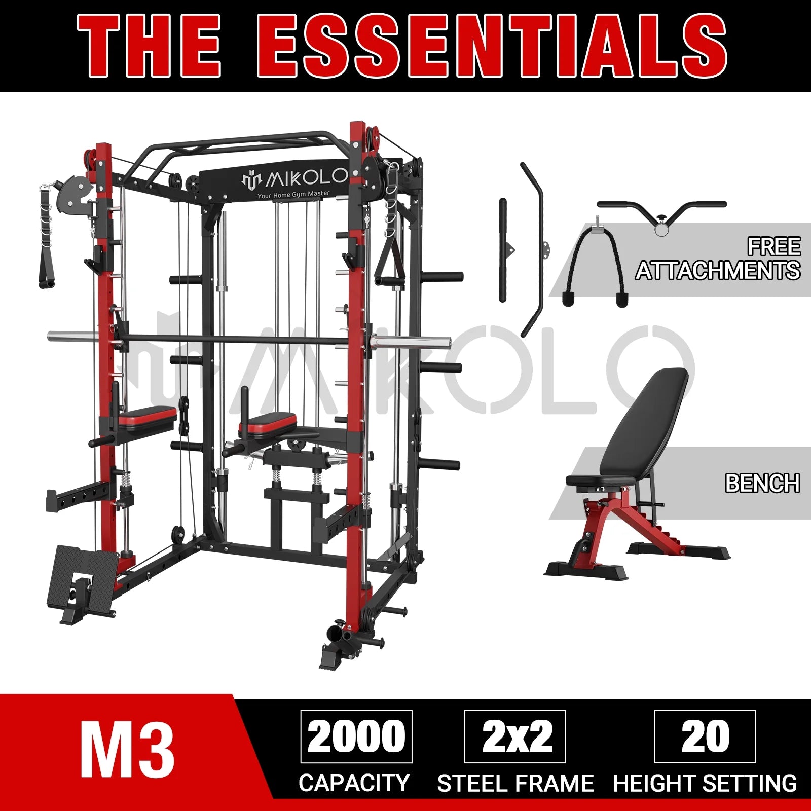 2000lbs Squat Rack with Weight Bench Combo V90134