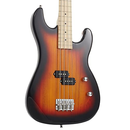 Blue 4 String Right Handed Electric Bass Guitar with 15-Watt Amp and Gig Bag V338