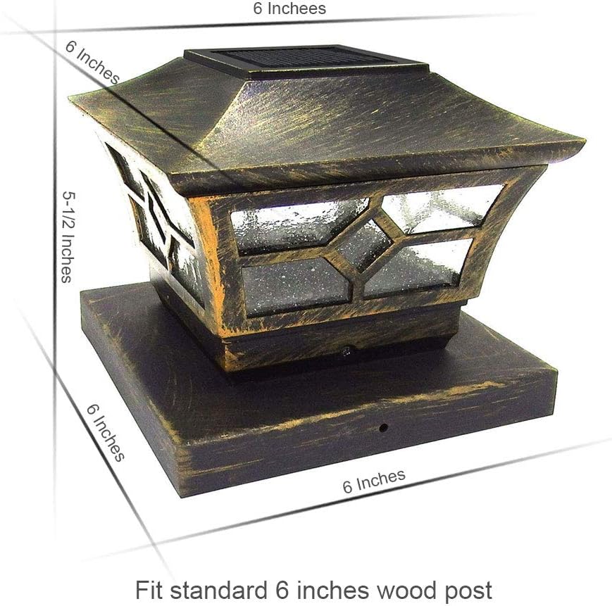 Bronze Metal Glass 6 x 6 Inches Solar Post Cap N3307