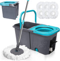 Spin Mop and Bucket with Wringer Set, Microfiber Mop Bucket with 6 Replacement Refills H294850
