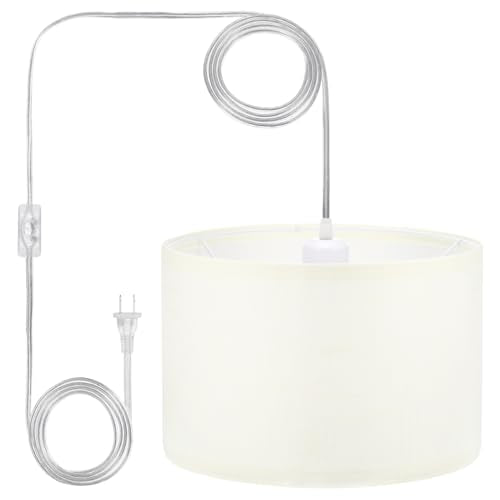 15Ft Rope Cord Hanging Lamp Fixture with On/Off Switch, White C4936