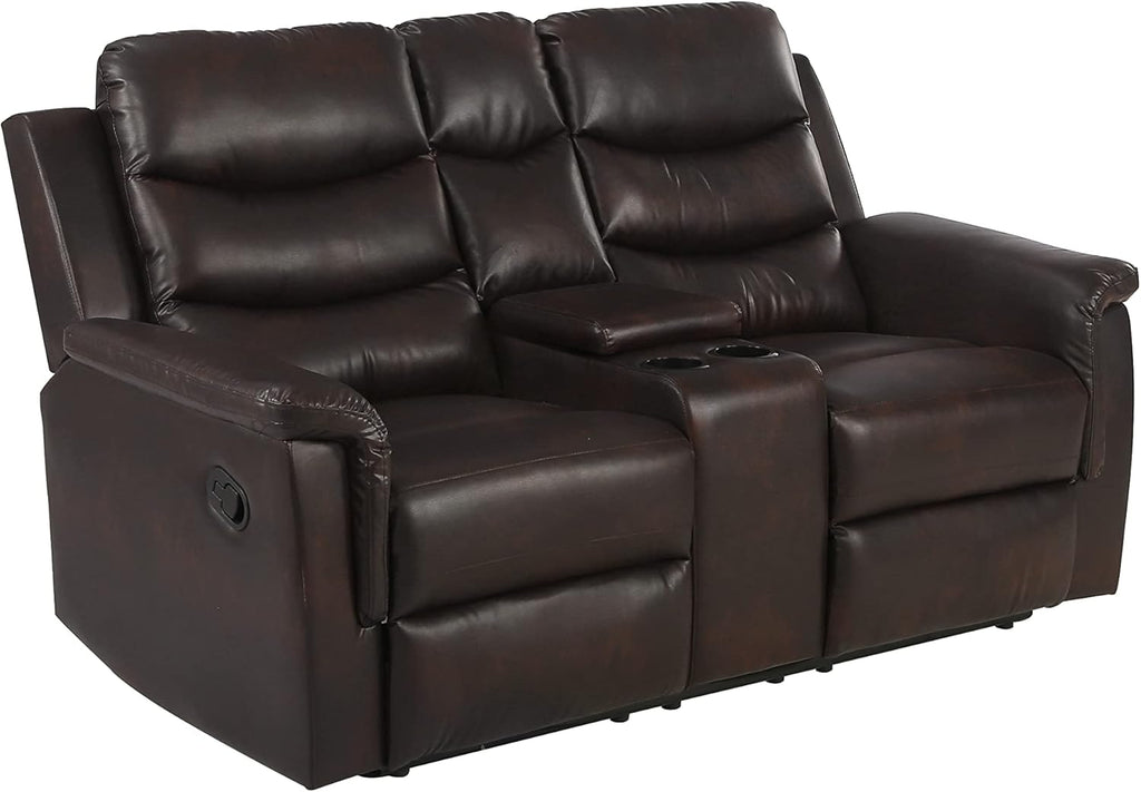 68" Wall Hugger RV Couch with Console Cup Holder Double Seat Reclining Chair Browm I763