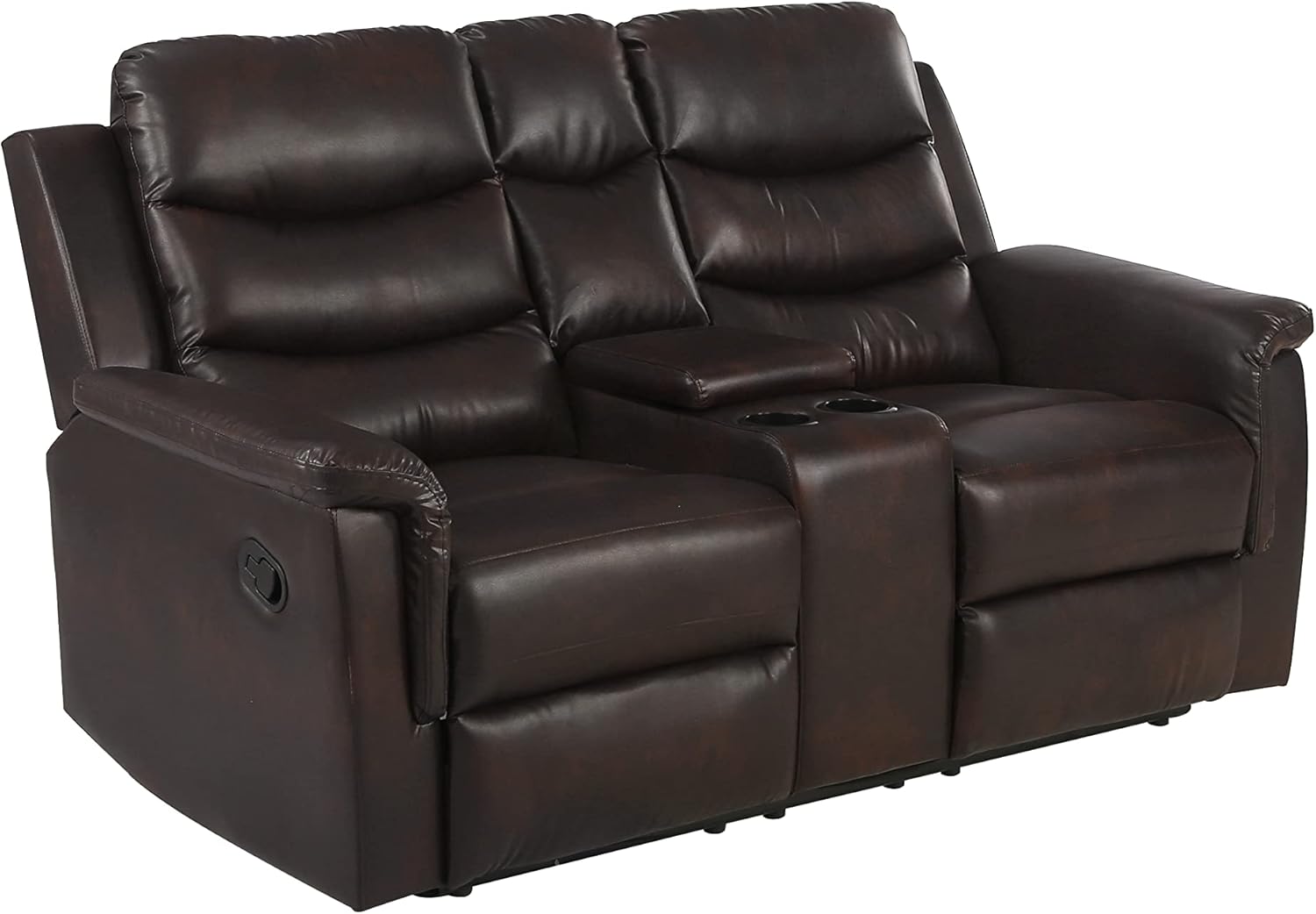 68" Wall Hugger RV Couch with Console Cup Holder Double Seat Reclining Chair Browm I763